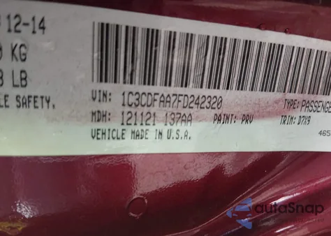 2015 Dodge Dart Se z USA, uszkodzony, nr VIN 1C3CDFAA7FD242320